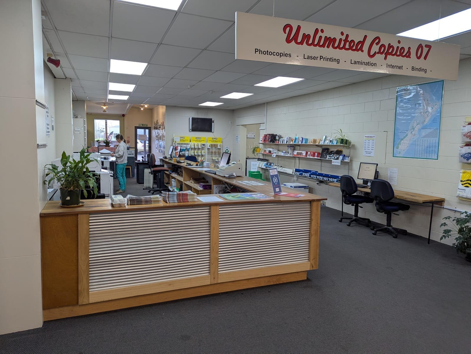 Looking into Unlimited Copies from the entrance on Commercial Street, Takaka